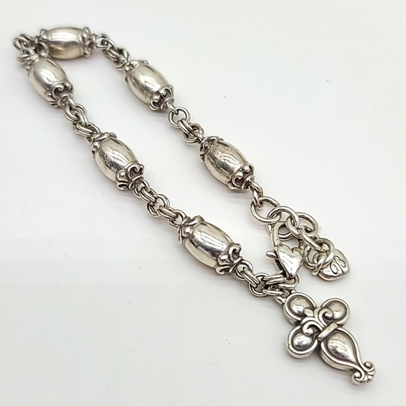 Brighton "BLAIRE CROSS" Brushed Silver Bracelet w Elongated Beads & Cross Charm! - Picture 8 of 10
